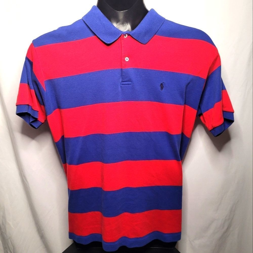 POLO Ralph Lauren Red And Blue Striped Short  Sleeve Men's Polo Short